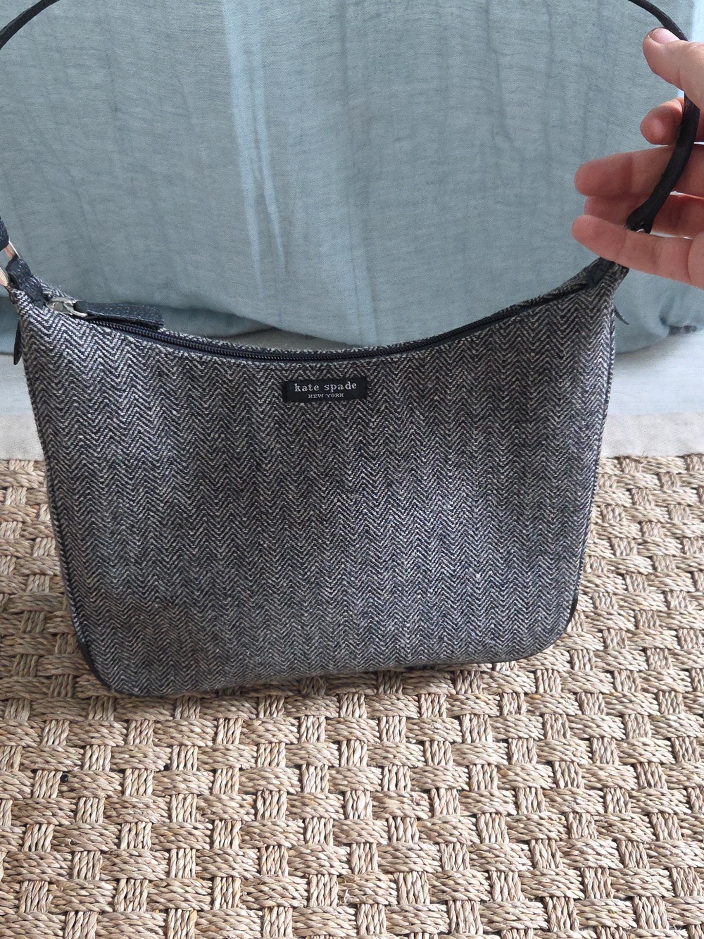 Kate Spade Gray Herringbone Top-Zip Shoulder Bag